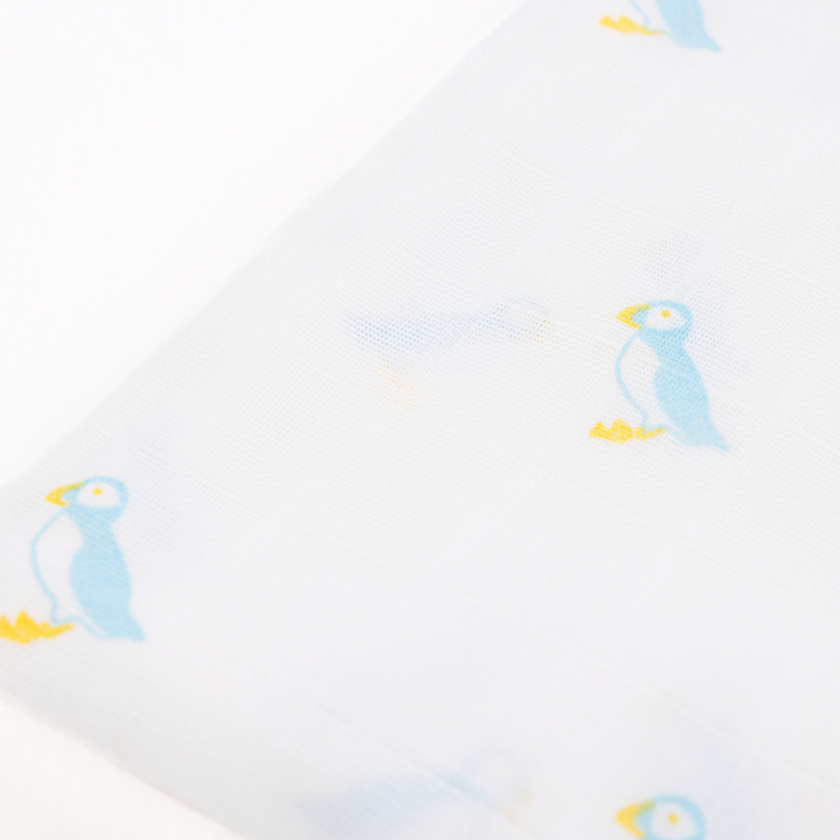 Kiki and Sebby PUFFIN 100% Cotton Muslin Squares – 3 pack