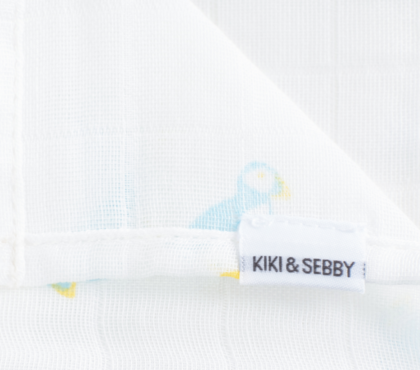Kiki and Sebby PUFFIN 100% Cotton Muslin Squares – 3 pack