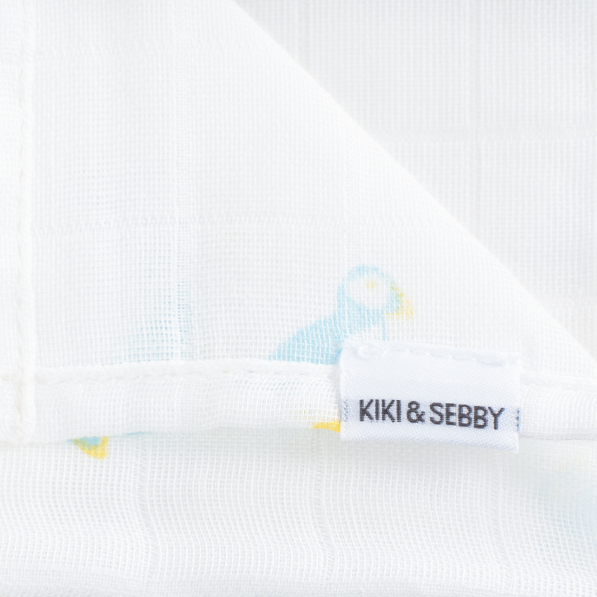 Kiki and Sebby PUFFIN 100% Cotton Muslin Squares – 3 pack