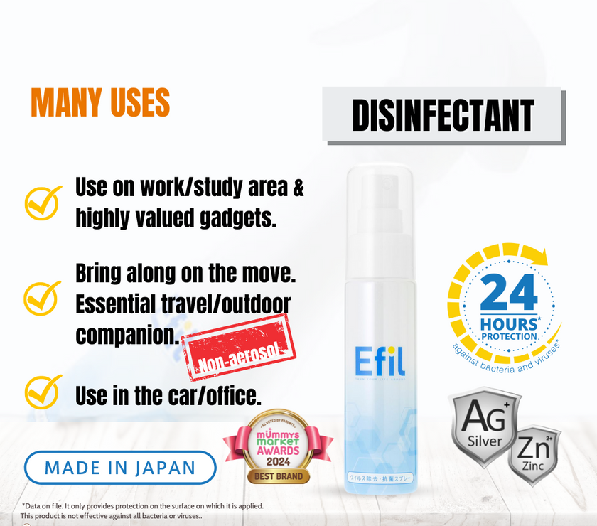 Efil Disinfectant Spray 50ml / 300ml - 24 Hours Barrier Protection Against Bacteria and Viruses