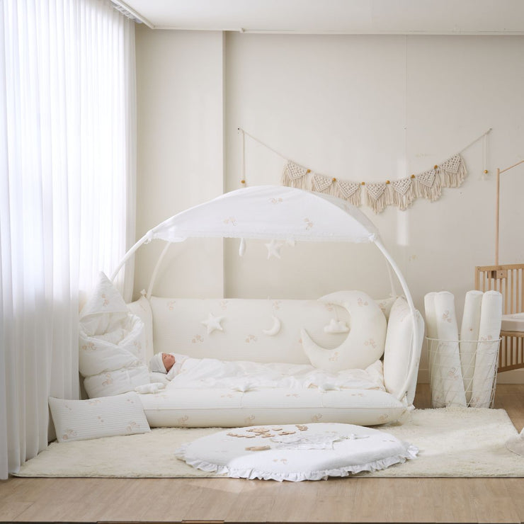 LOLBaby Cotton Embroidery Bumper Bed with Hanging Toy and Canopy - Golden Dragon (PO End Apr 25)