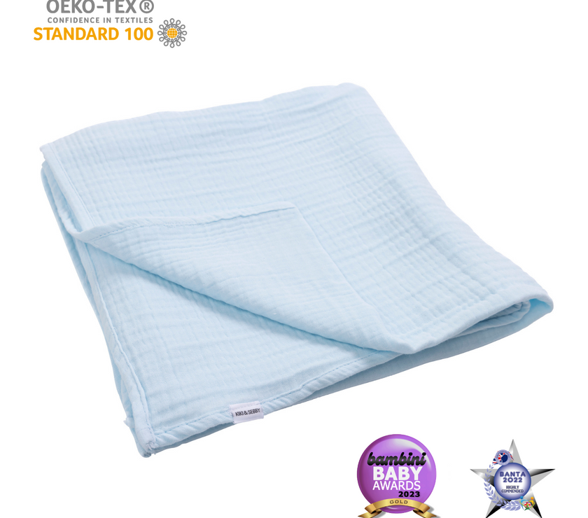 KIKI & SEBBY BLUE 100% Cotton Muslin Blanket