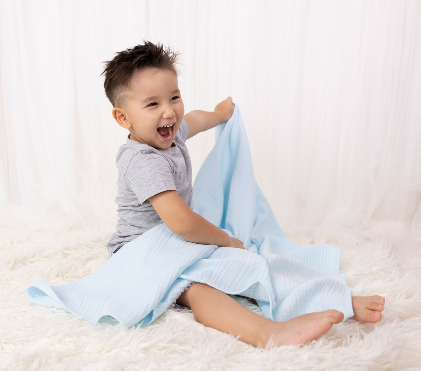 KIKI & SEBBY BLUE 100% Cotton Muslin Blanket