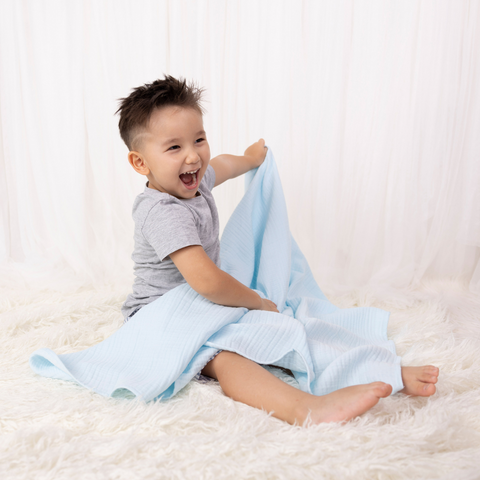 KIKI & SEBBY BLUE 100% Cotton Muslin Blanket