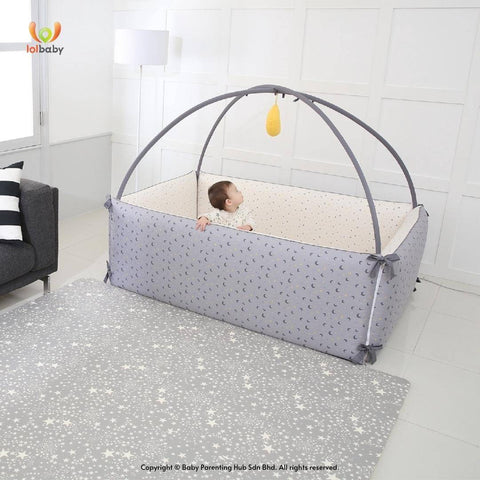 LOLBaby Microfibre Large Bumper Bed with Hanging Toy and Canopy - Big Moon
