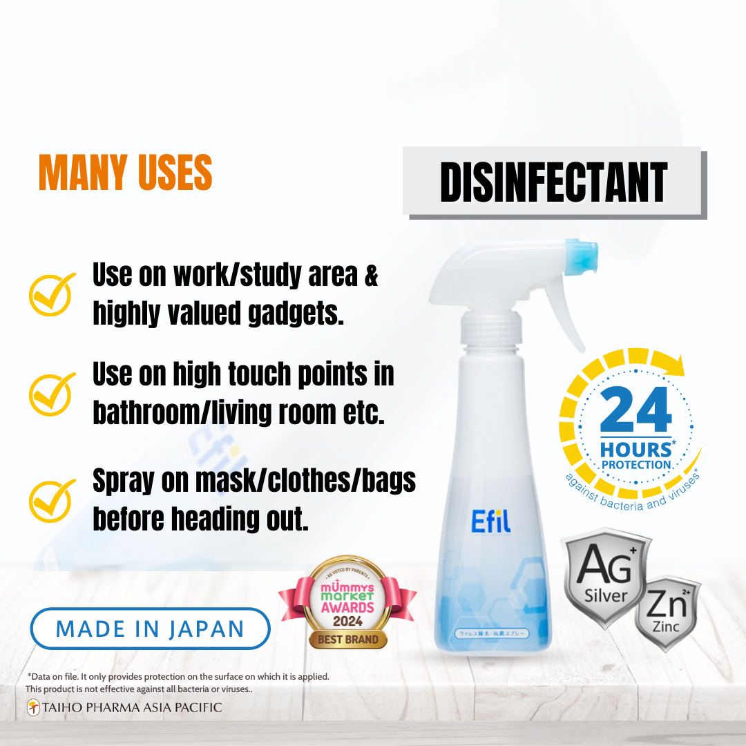 Efil Disinfectant Spray 50ml / 300ml - 24 Hours Barrier Protection Against Bacteria and Viruses