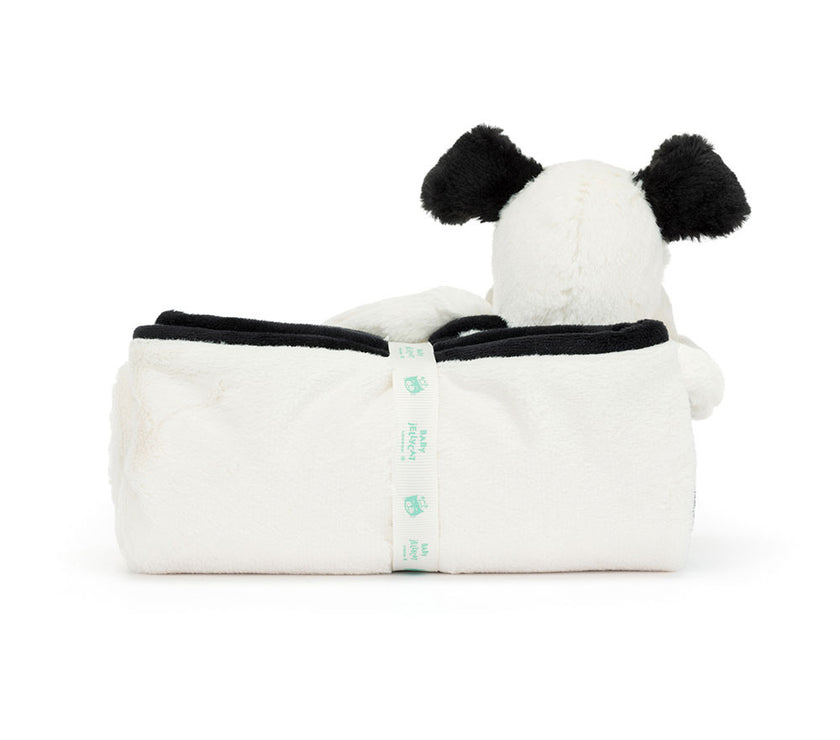 Jellycat Bashful Black & Cream Puppy Blankie (BLNK4BCP)
