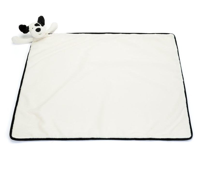 Jellycat Bashful Black & Cream Puppy Blankie (BLNK4BCP)