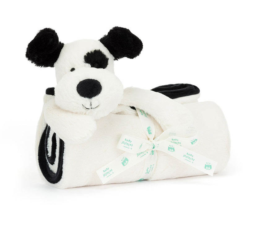 Jellycat Bashful Black & Cream Puppy Blankie (BLNK4BCP)