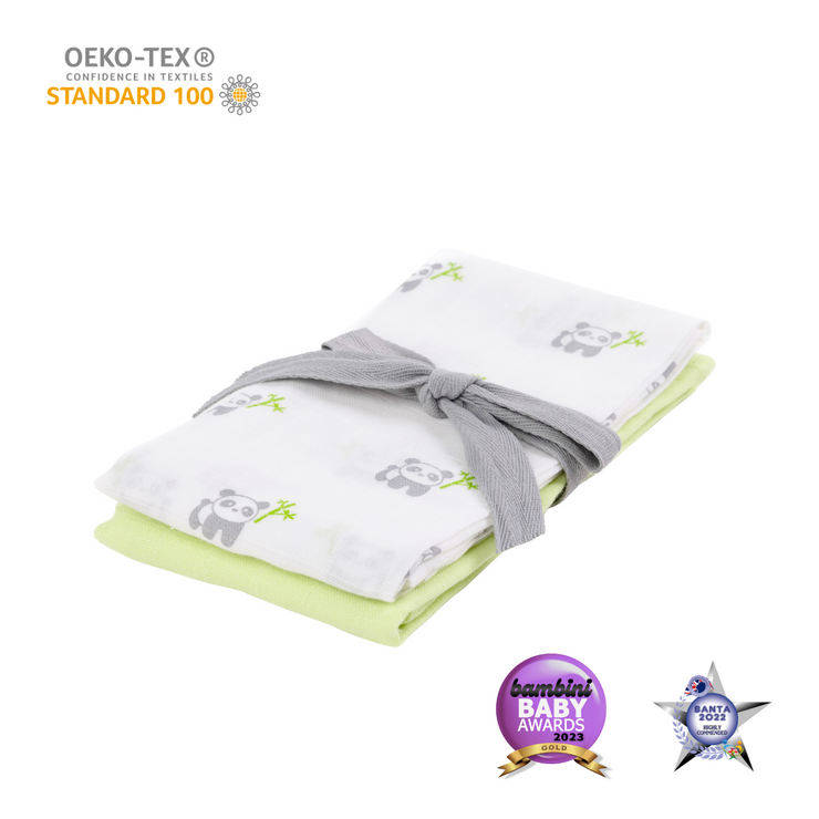 Kiki and Sebby PANDA Bamboo Cotton Muslin Swaddle Blankets – 2 pack