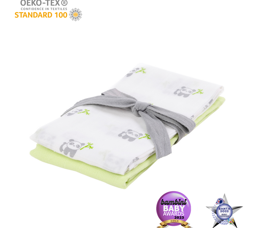 Kiki and Sebby PANDA Bamboo Cotton Muslin Swaddle Blankets – 2 pack