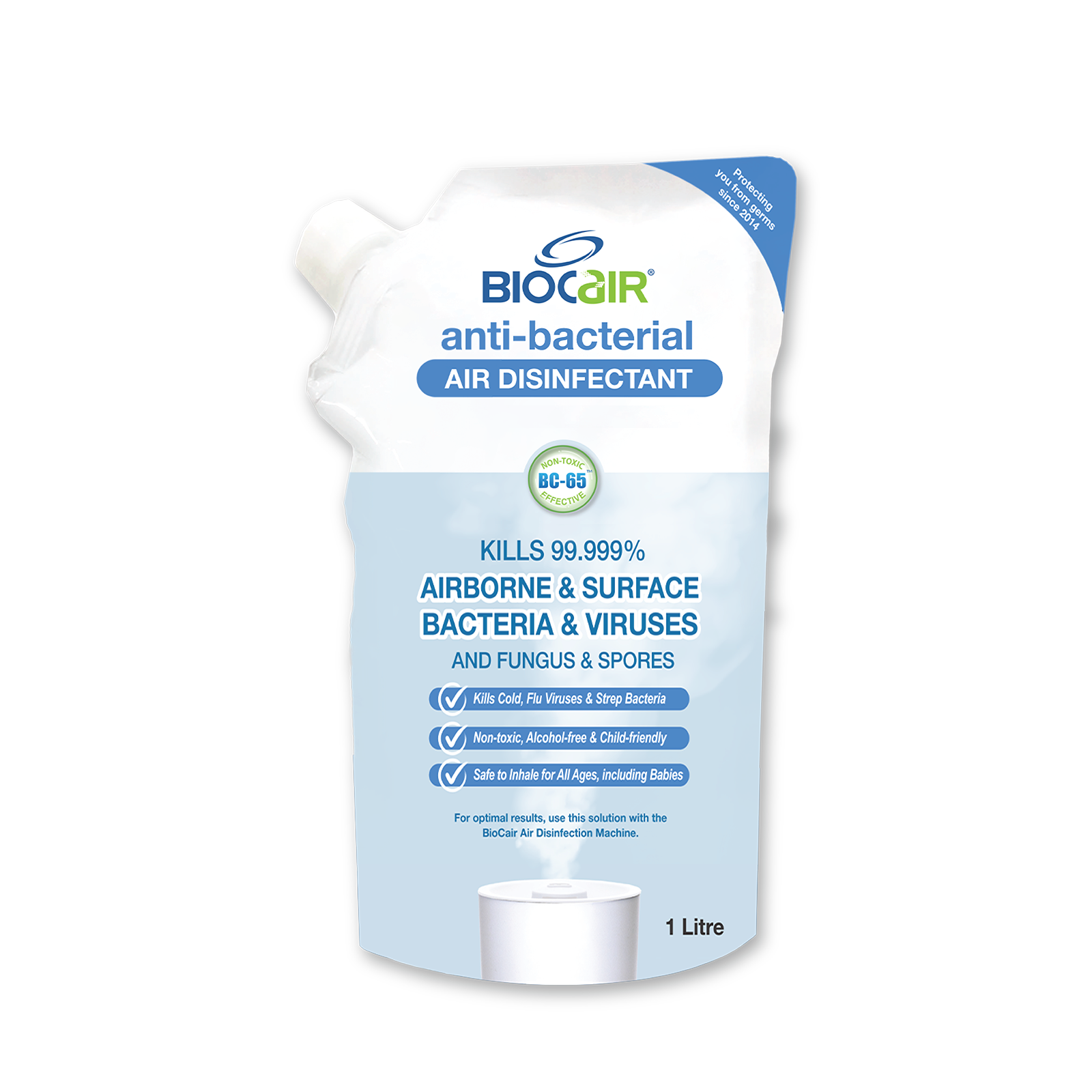 BioCair Anti-Bacterial Disinfectant Air Purifying Solution, 1 Litre
