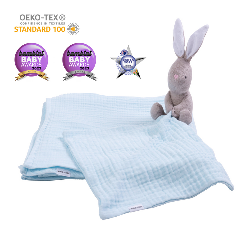 Kiki and Sebby Bunny Comforter (Blue Muslin)-1