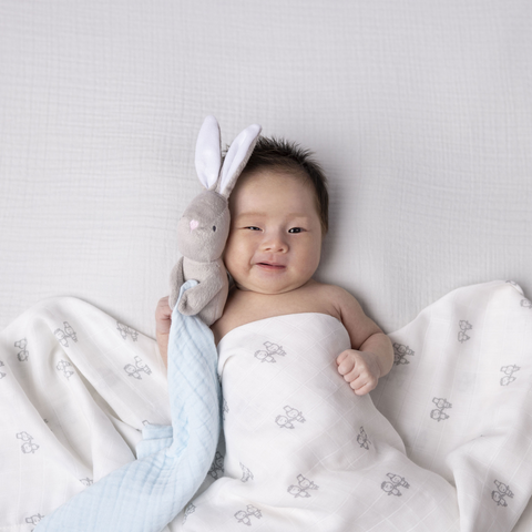 Kiki and Sebby Bunny Comforter (Blue Muslin)