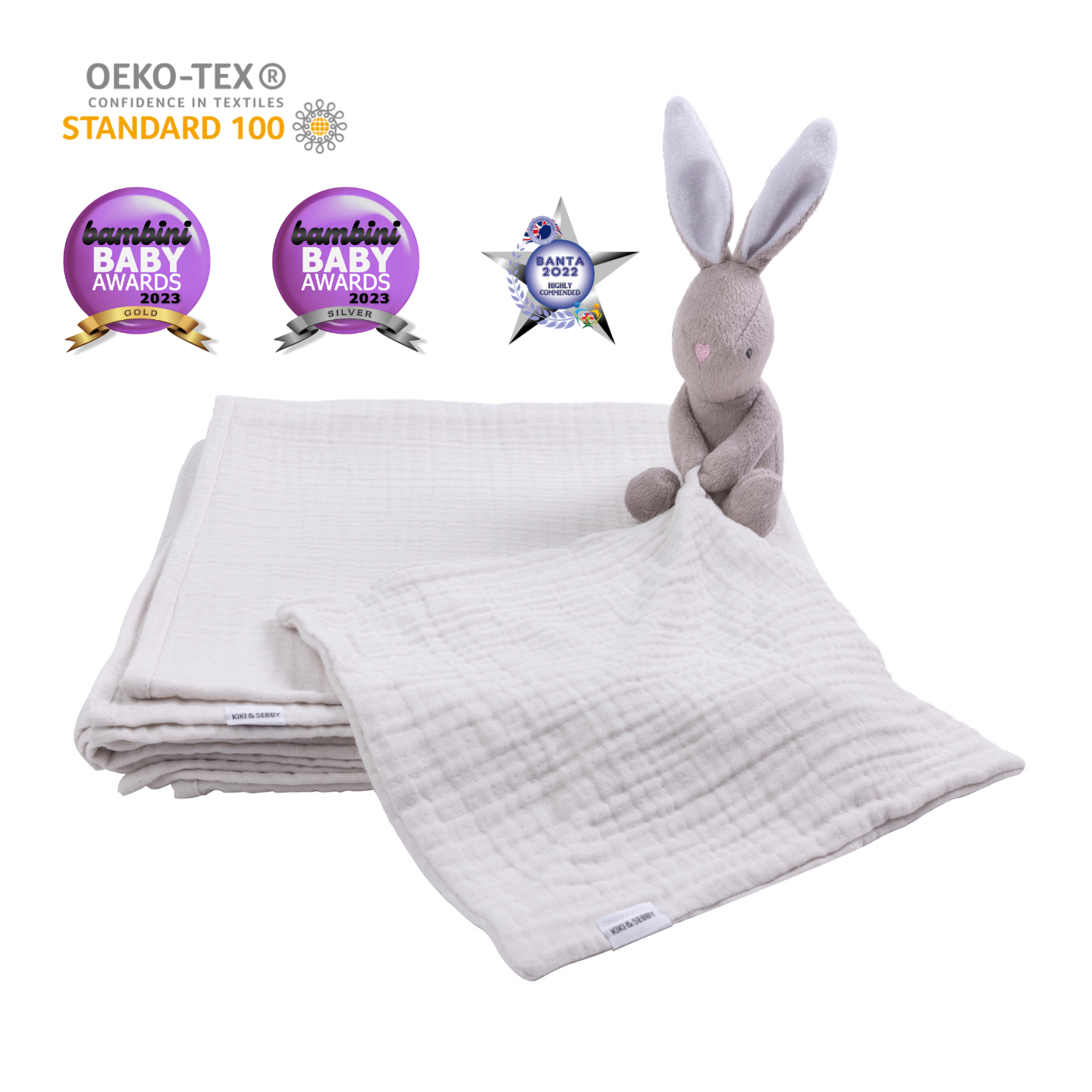 Kiki and Sebby Bunny Comforter (Grey Muslin)