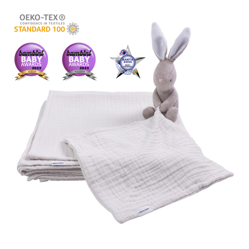 Kiki and Sebby Bunny Comforter (Grey Muslin)-1