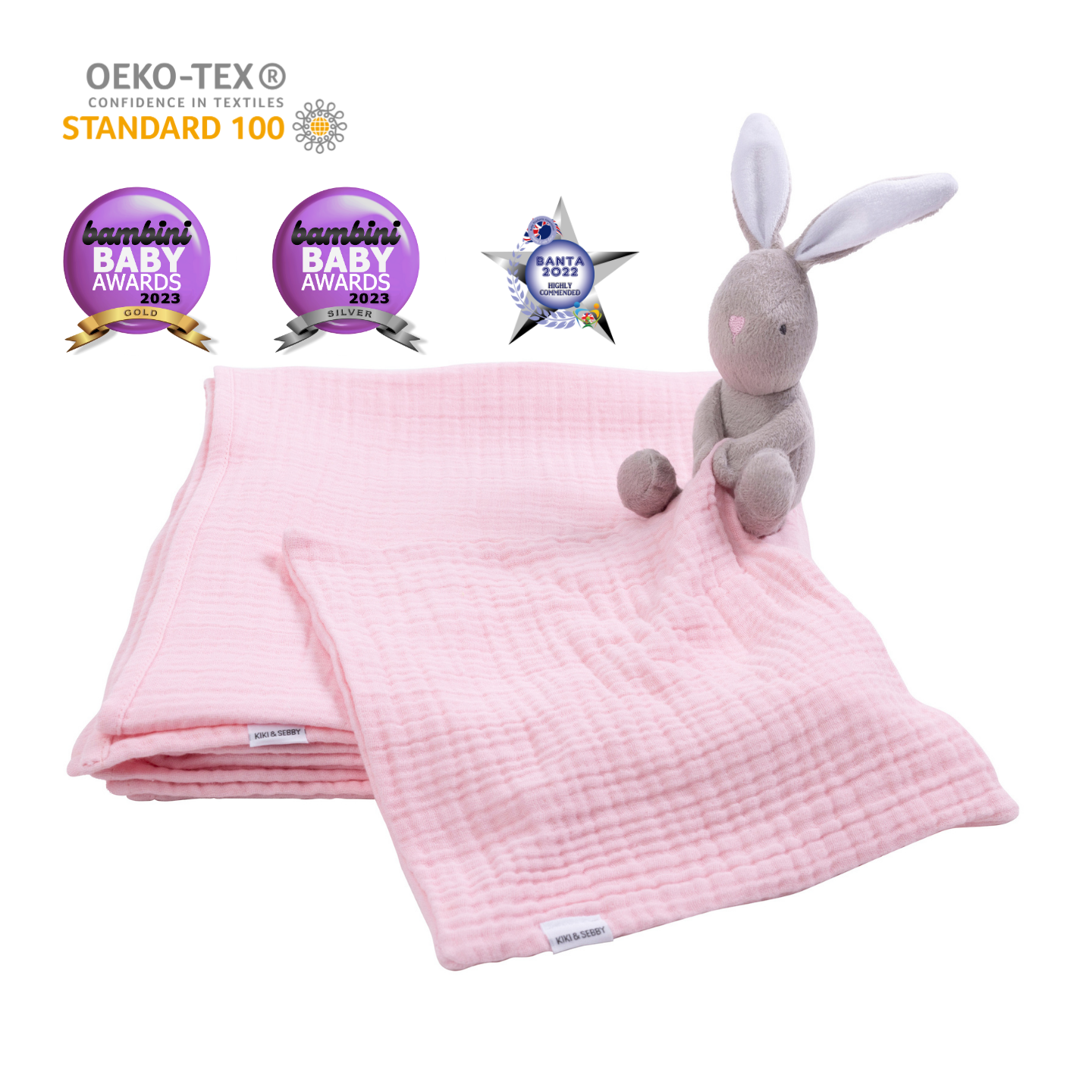 Kiki and Sebby Bunny Comforter (Pink Muslin)