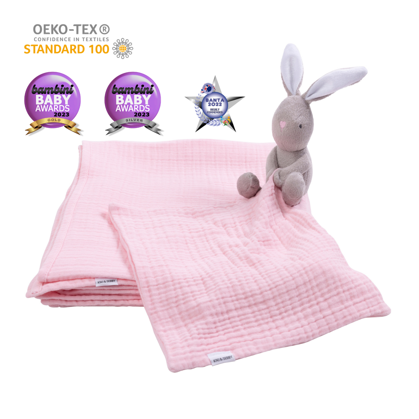 Kiki and Sebby Bunny Comforter (Pink Muslin)-1