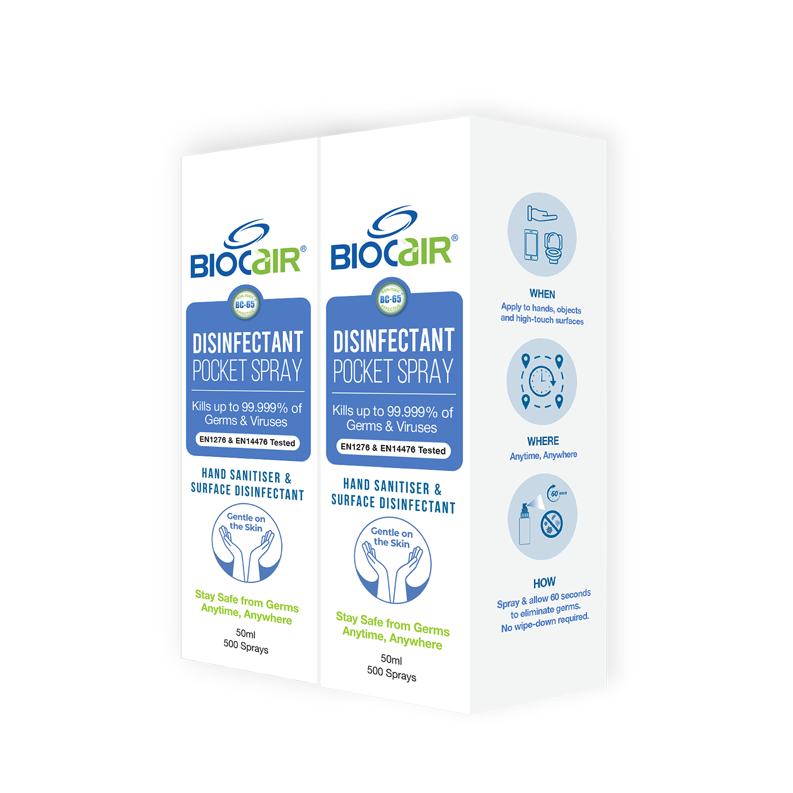 BioCair Disinfectant Pocket Spray, 50ml, 2-Pack
