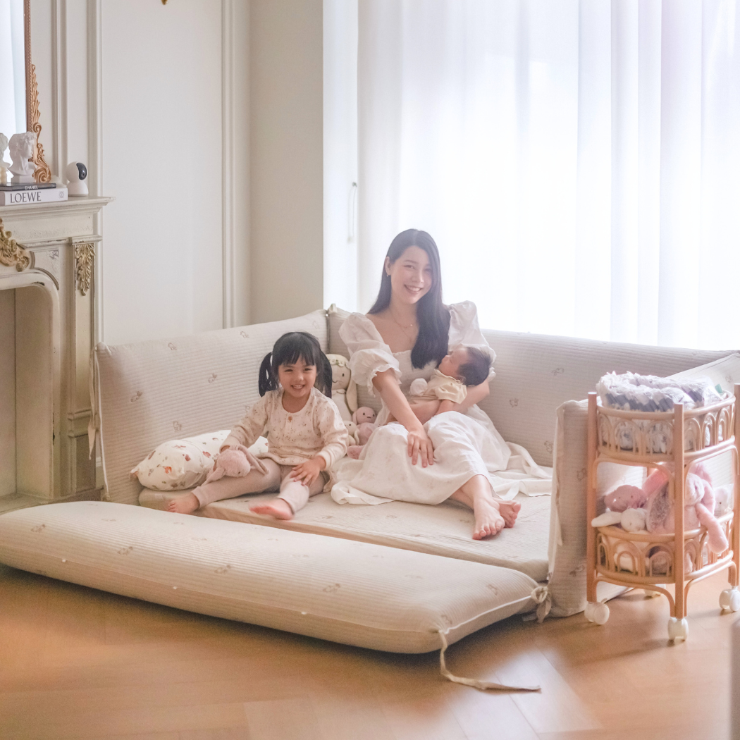 LOLBaby Cotton Embroidery Bumper Bed with Hanging Toy and Canopy - Golden Rabbit (Pre Order Feb 2026)