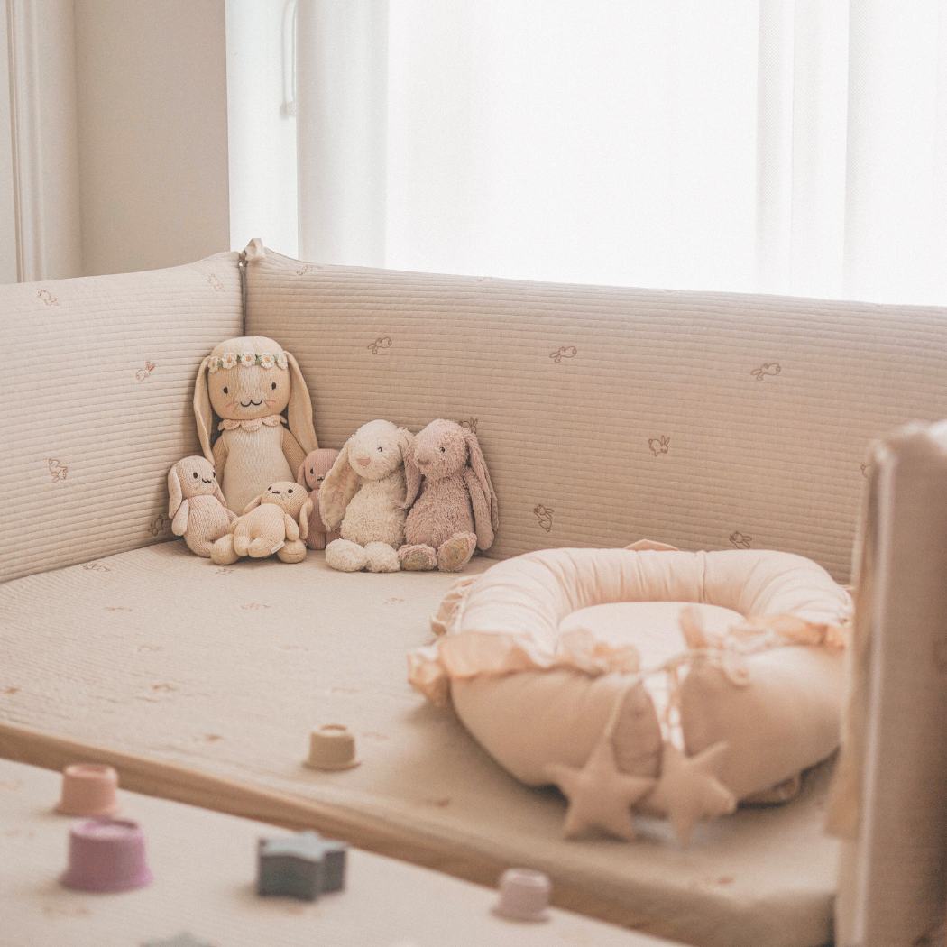LOLBaby Cotton Embroidery Bumper Bed with Hanging Toy and Canopy - Golden Rabbit (Pre Order End Aug 25)