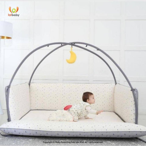 LOLBaby Microfibre Large Bumper Bed with Hanging Toy and Canopy - Big Moon