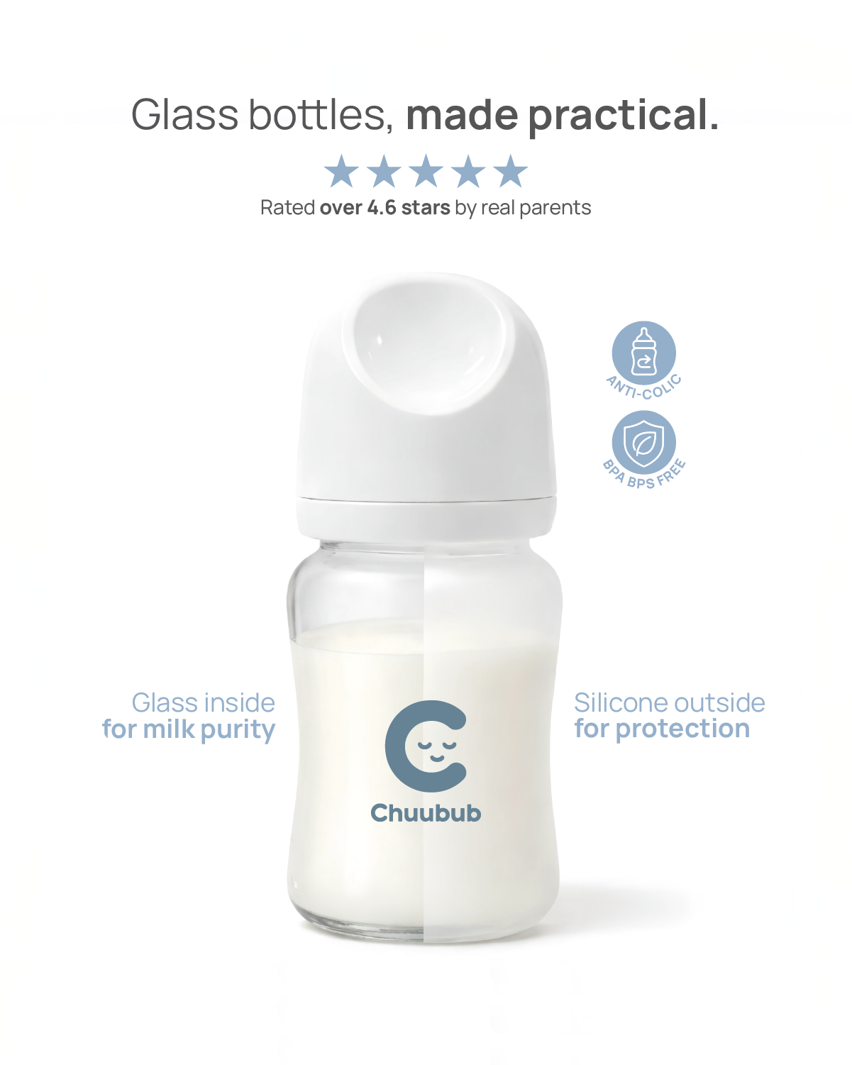 Set of Two: SiliGlass Milk Bottle 150ml