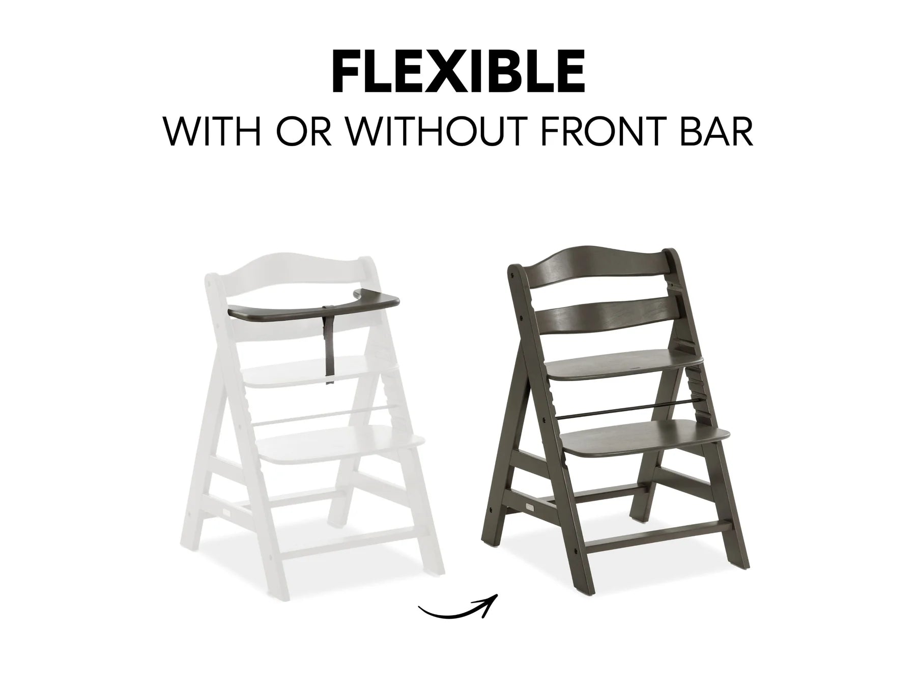 Hauck Alpha+ Trio: High Chair + Tray + Bouncer - Charcoal-10