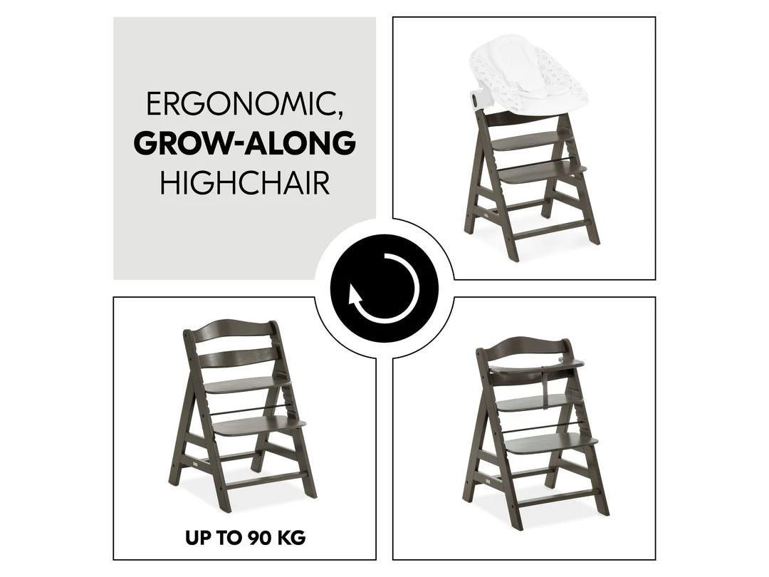 Hauck Alpha+ Deluxe: High Chair + Tray - Charcoal Grey (New)-8