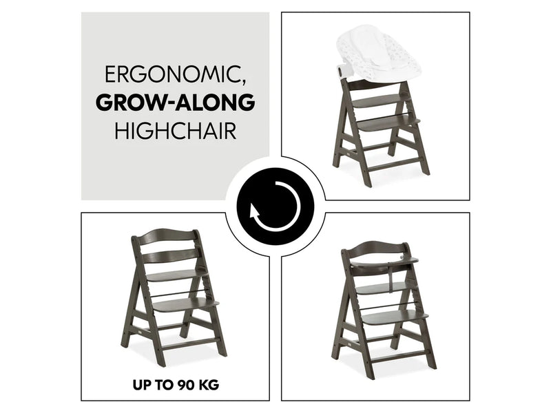 Hauck Alpha+ Deluxe: High Chair + Tray - Charcoal Grey (New)-8