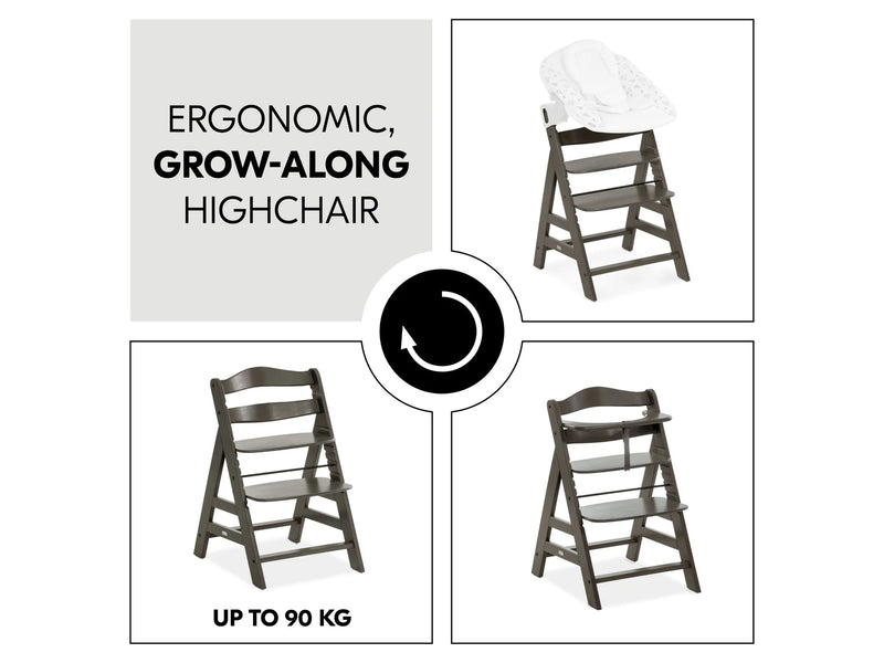 Hauck Alpha+ Trio: High Chair + Tray + Bouncer - Charcoal-8