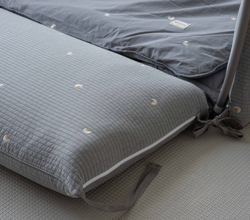 LOLBaby Cotton Embroidery Bumper Bed with Hanging Toy and Canopy - Moon Star Grey (PO Mid March 25)