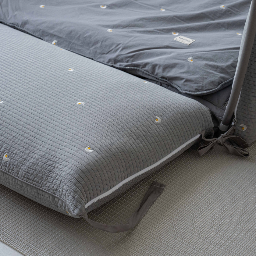 LOLBaby Cotton Embroidery Bumper Bed with Hanging Toy and Canopy - Moon Star Grey (PO Mid March 25)