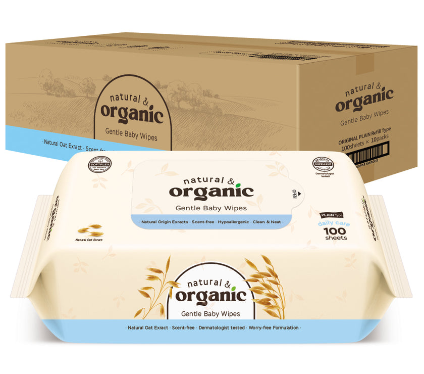 Natural & Organic Daily Care Baby Wipes, Refill (100 sheets x 10 packs)