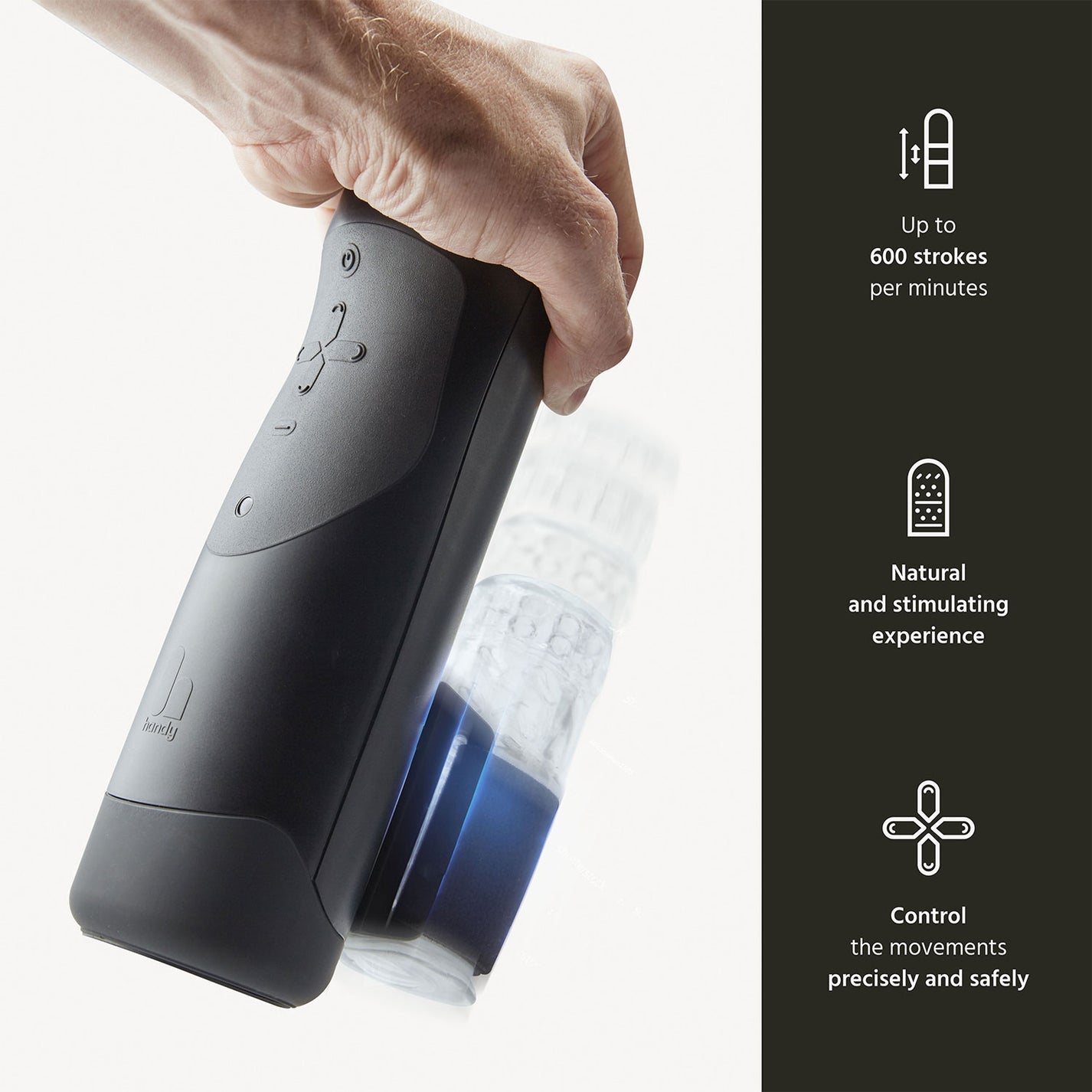 The Handy App Controlled Interactive Bluetooth Stroker Male Masturbator (Black) [International Adaptor]