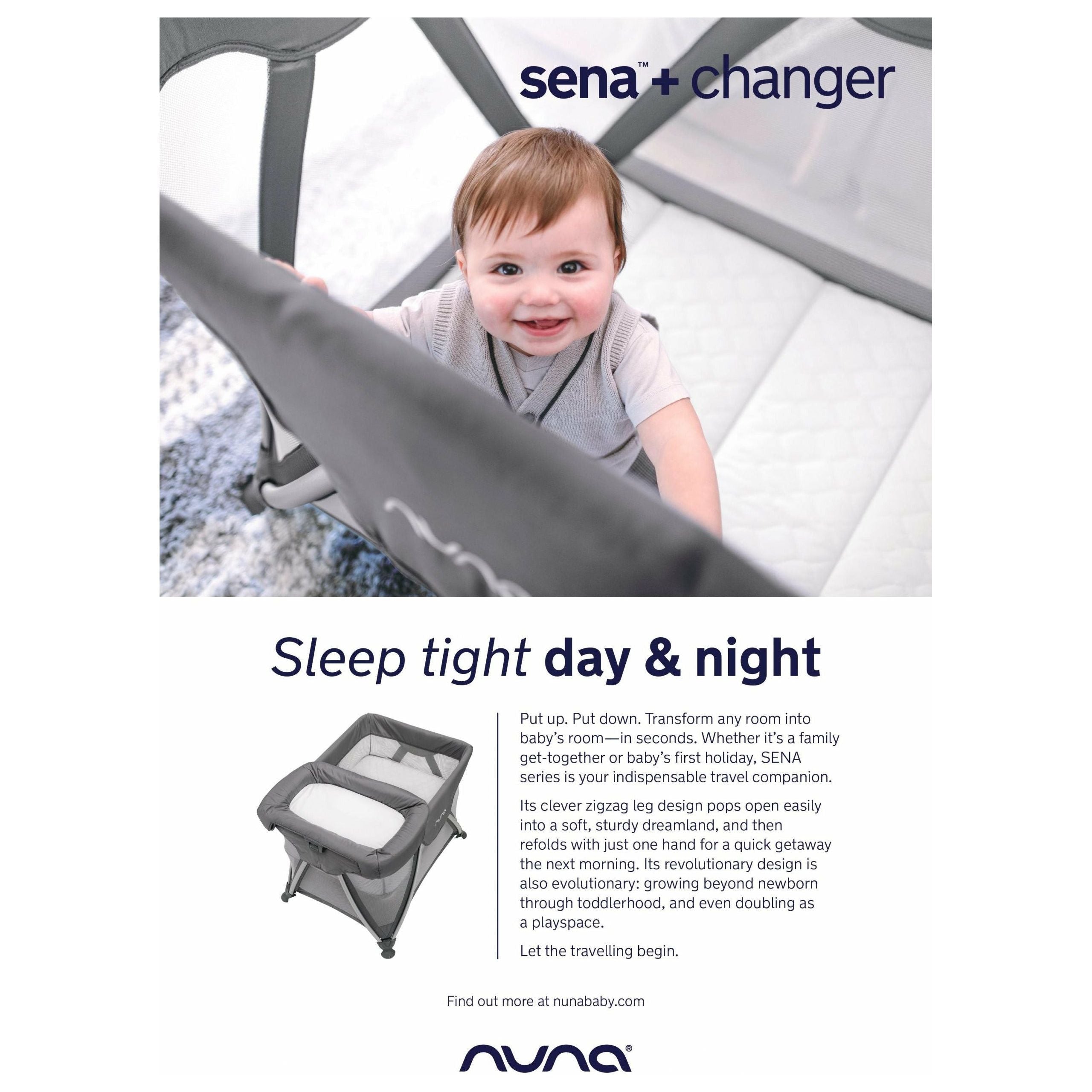Nuna SENA Travel Cot + changer - Graphite