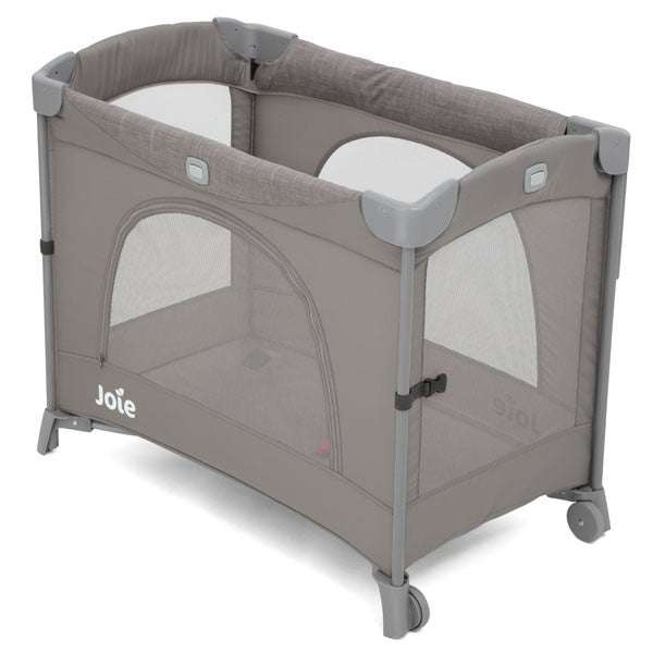 Joie Kubbie Sleep Bedside Travel Cot - Foggy Gray (Bundle Free Pillow)
