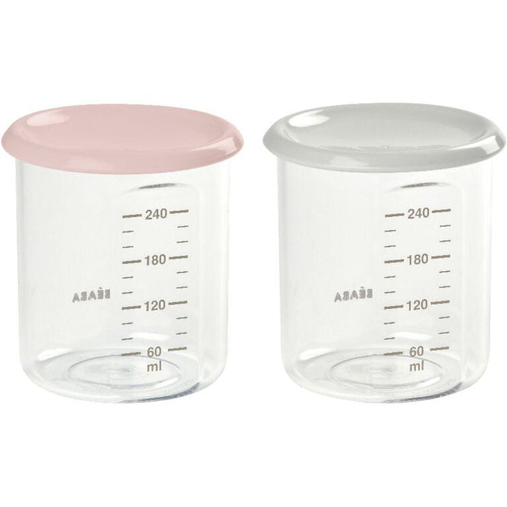 Beaba Set of 2 Maxi Portion Jars 240ml - Old Pink & Grey