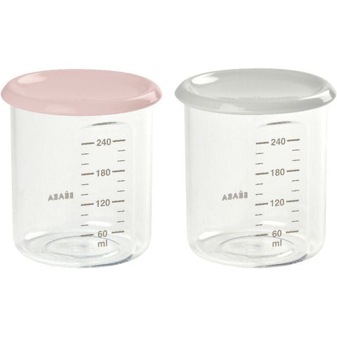 Beaba Set of 2 Maxi Portion Jars 240ml - Old Pink & Grey