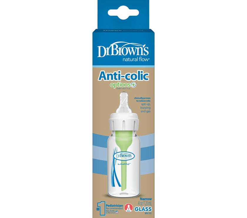 Dr Brown’s Natural Flow Anti-Colic Options Narrow Glass Baby Bottle (Level 1 Nipple)