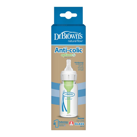 Dr Brown’s Natural Flow Anti-Colic Options Narrow Glass Baby Bottle (Level 1 Nipple)