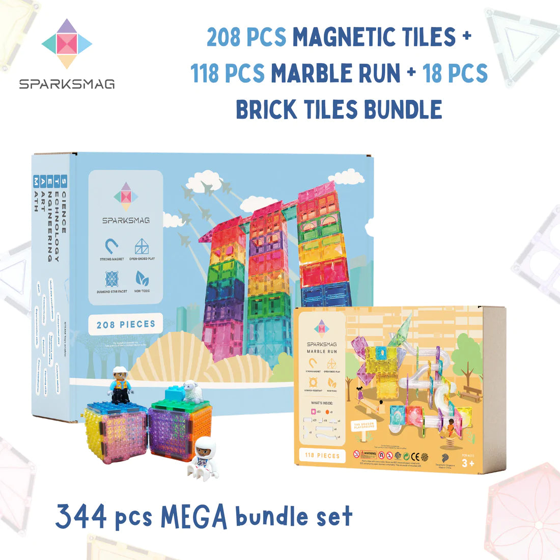 [Bundle] SparksMag Magnetic Tiles & Marble Run & Brick Tiles Mega Bundle