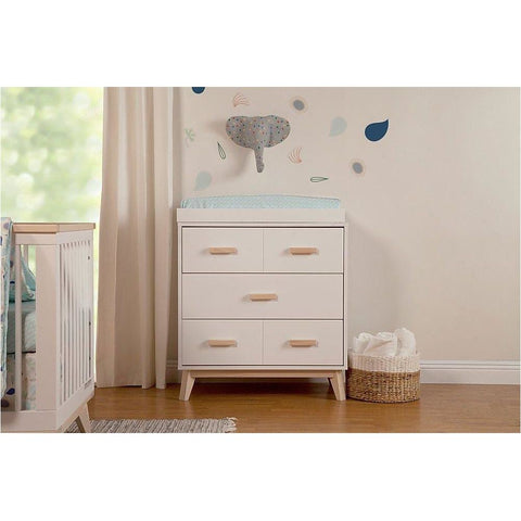 Babyletto Scoot 3-Drawer Changer Dresser with Removable Changing Tray (White/Washed) | Little Baby.