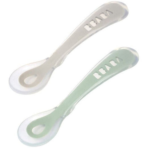Beaba 2nd Stage Silicone Spoon Set of 2 - Velvet Grey & Sage Green