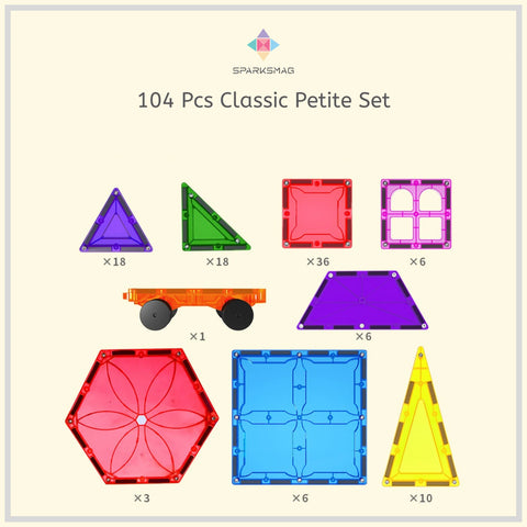 SparksMag Classic 104 Pcs Petite Magnetic Tiles Set