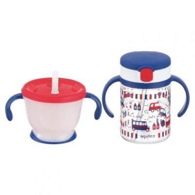 Richell AQULEA Straw Training Mug ＆ Clear Straw Bottle Mug Set