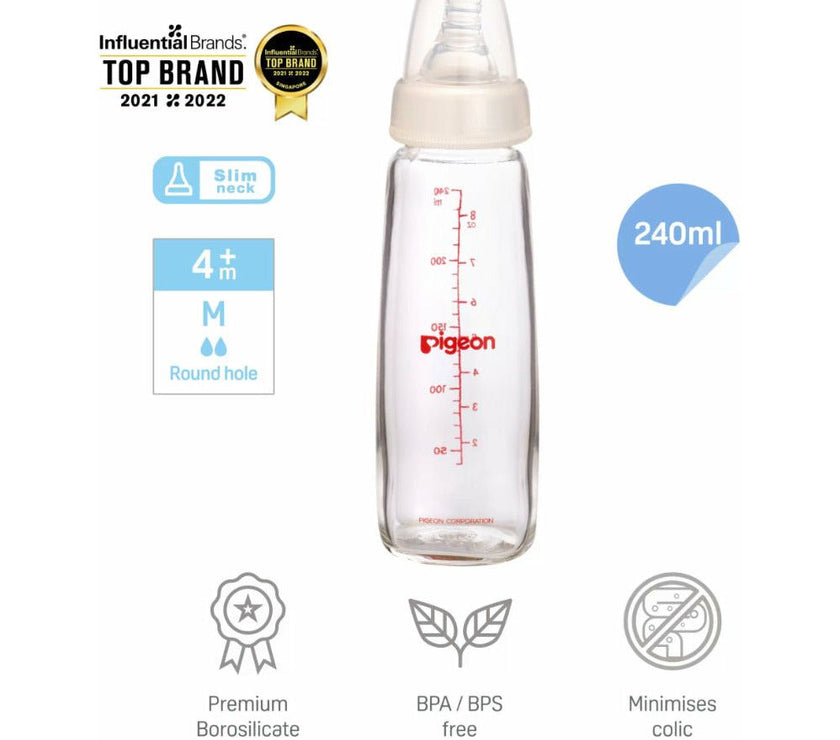 Flexible Slim Neck Nursing Bottle Glass 240ml