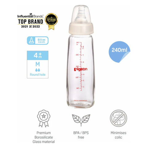 Flexible Slim Neck Nursing Bottle Glass 240ml