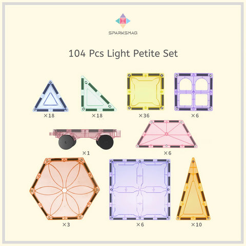 SparksMag Light 104 Pcs Petite Magnetic Tiles Set