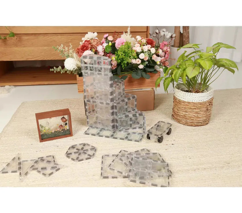 SparksMag Transparent 104 Pcs Petite Magnetic Tiles Set